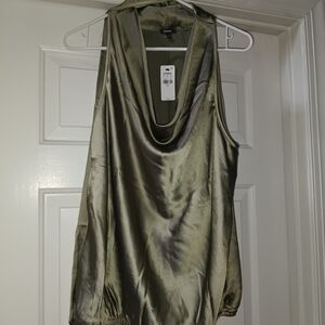 Express Olive Green Satin Blouse